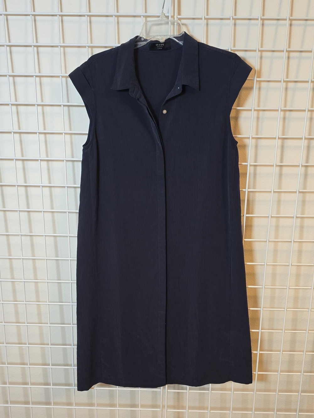 Brass Navy Sleeveless Collared Midi Shirt Dress Size Large